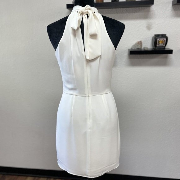 Halston Mock-Neck Mini Dress in Chalk Sz 2 - Picture 7 of 14